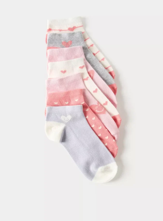 Juniors Heart Print Ankle Length Socks - Set of 7-3