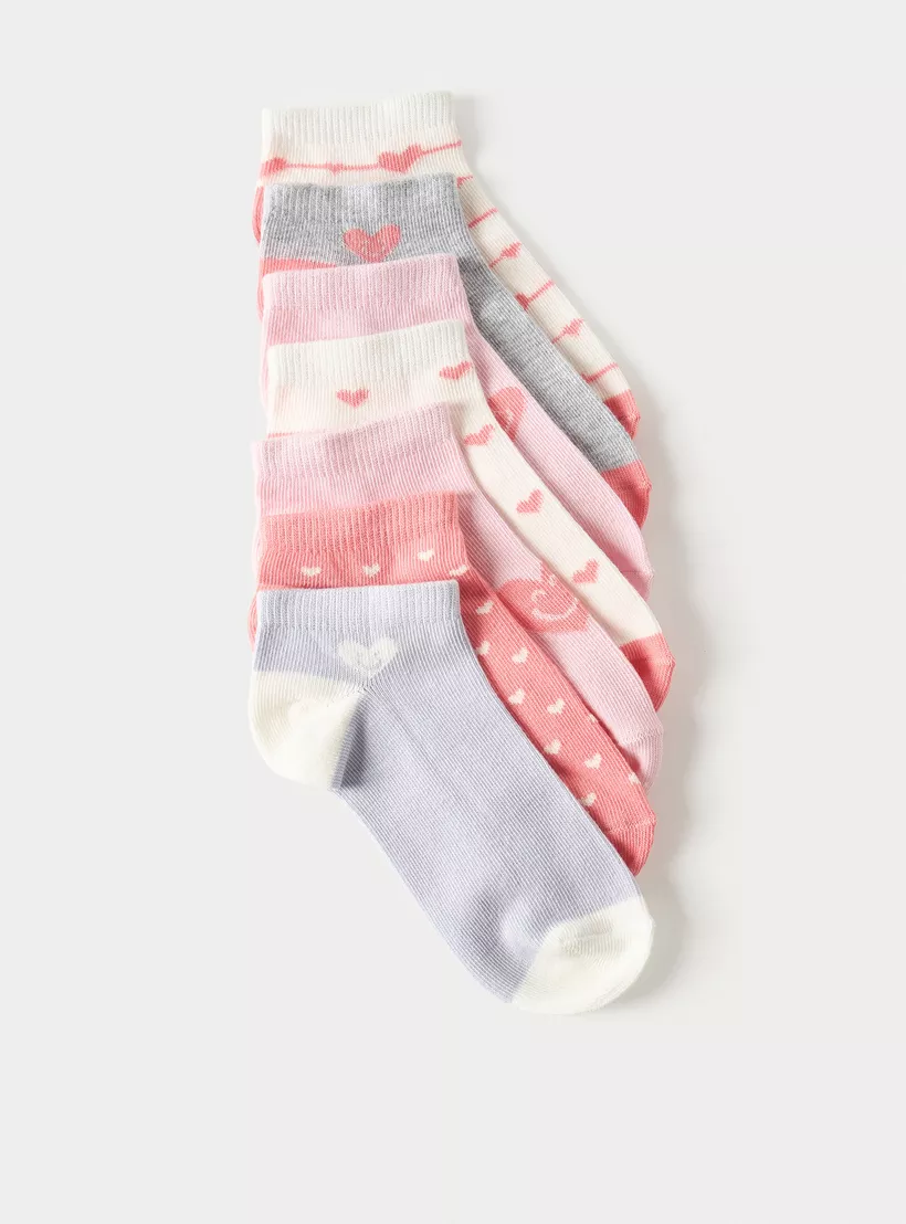 Juniors Heart Print Ankle Length Socks - Set of 7-3