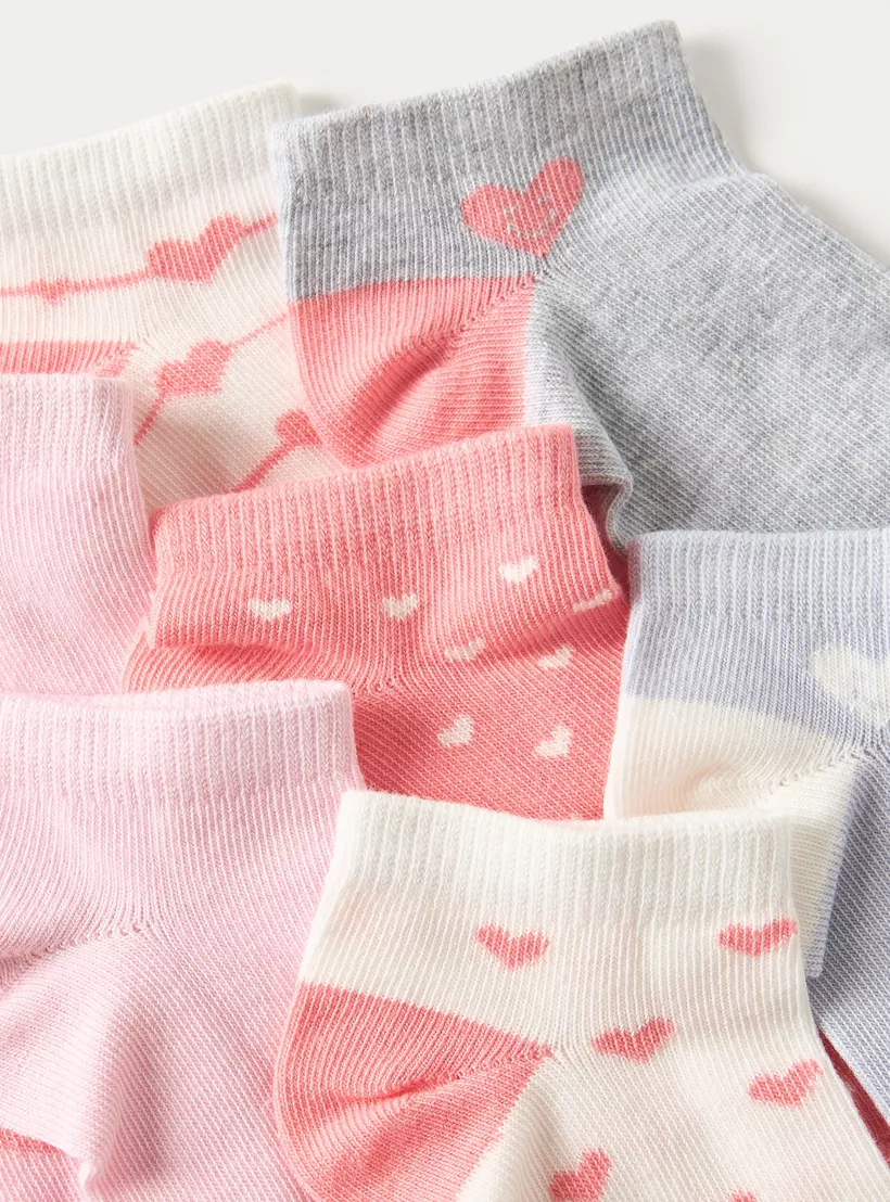 Juniors Heart Print Ankle Length Socks - Set of 7-4