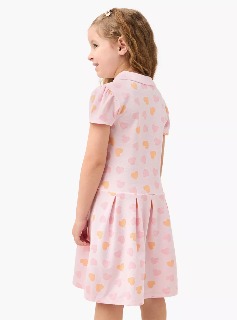 Juniors Heart Print Polo Dress with Short Sleeves-3