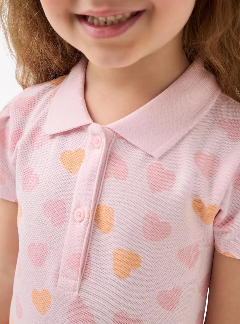 Juniors Heart Print Polo Dress with Short Sleeves-4