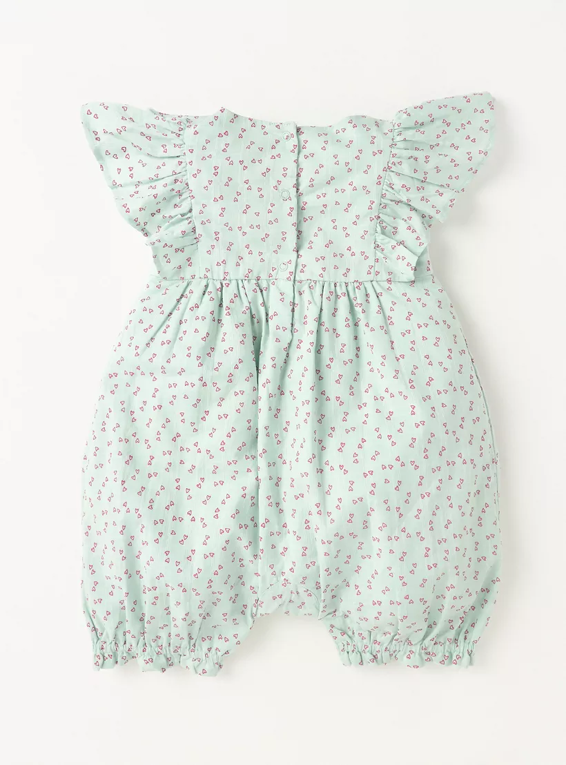 Juniors Heart Print Romper with Ruffle Sleeves and Button Closure-2