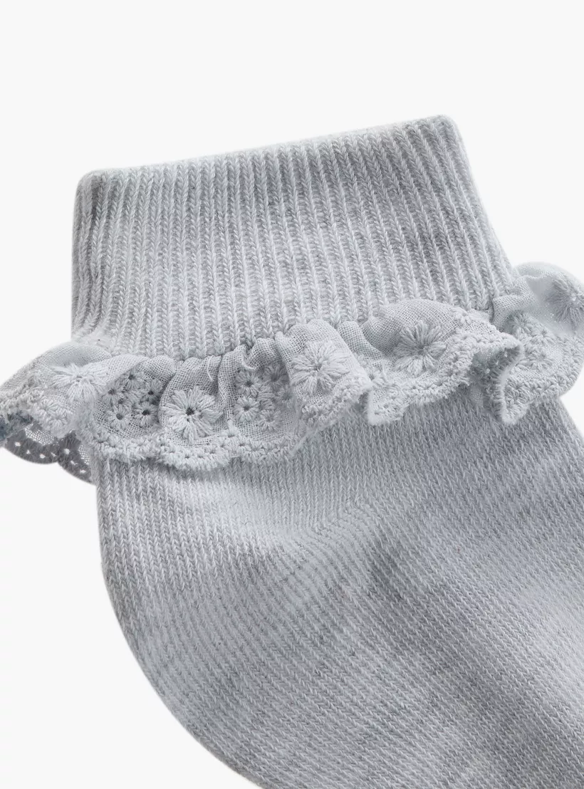 Juniors Lace Trim Ankle Length Socks - Set of 3-3