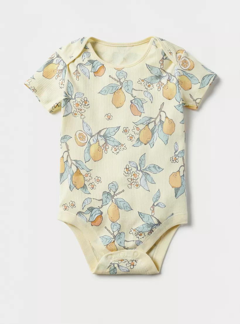 Juniors Lemon Print Bodysuit with Envelope Neck and Button Closure - Set of 3-2