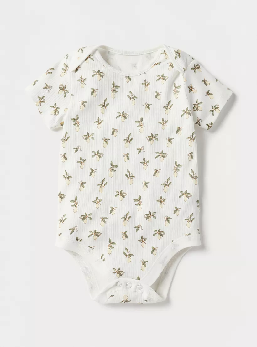 Juniors Lemon Print Bodysuit with Envelope Neck and Button Closure - Set of 3-3