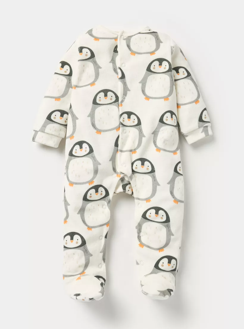Juniors Penguin Print Closed Feet Sleepsuit with Button Closure - Set of 2-3
