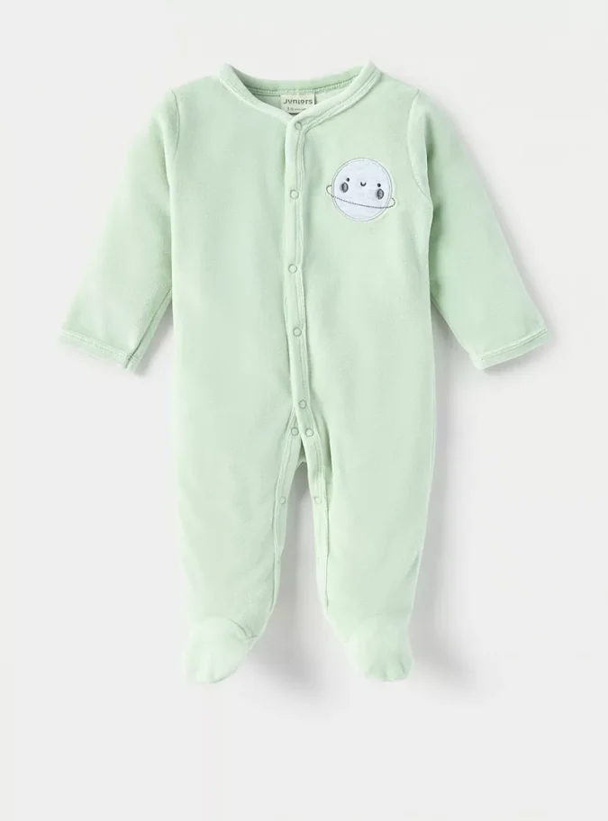 Juniors Planet Print Closed Feet Sleepsuit with Button Closure-1