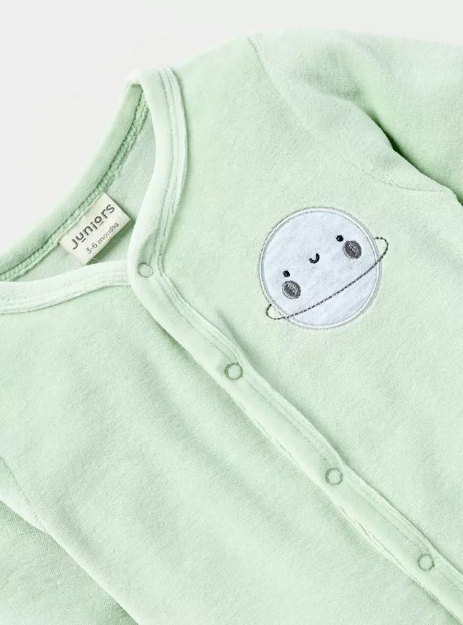 Juniors Planet Print Closed Feet Sleepsuit with Button Closure-3