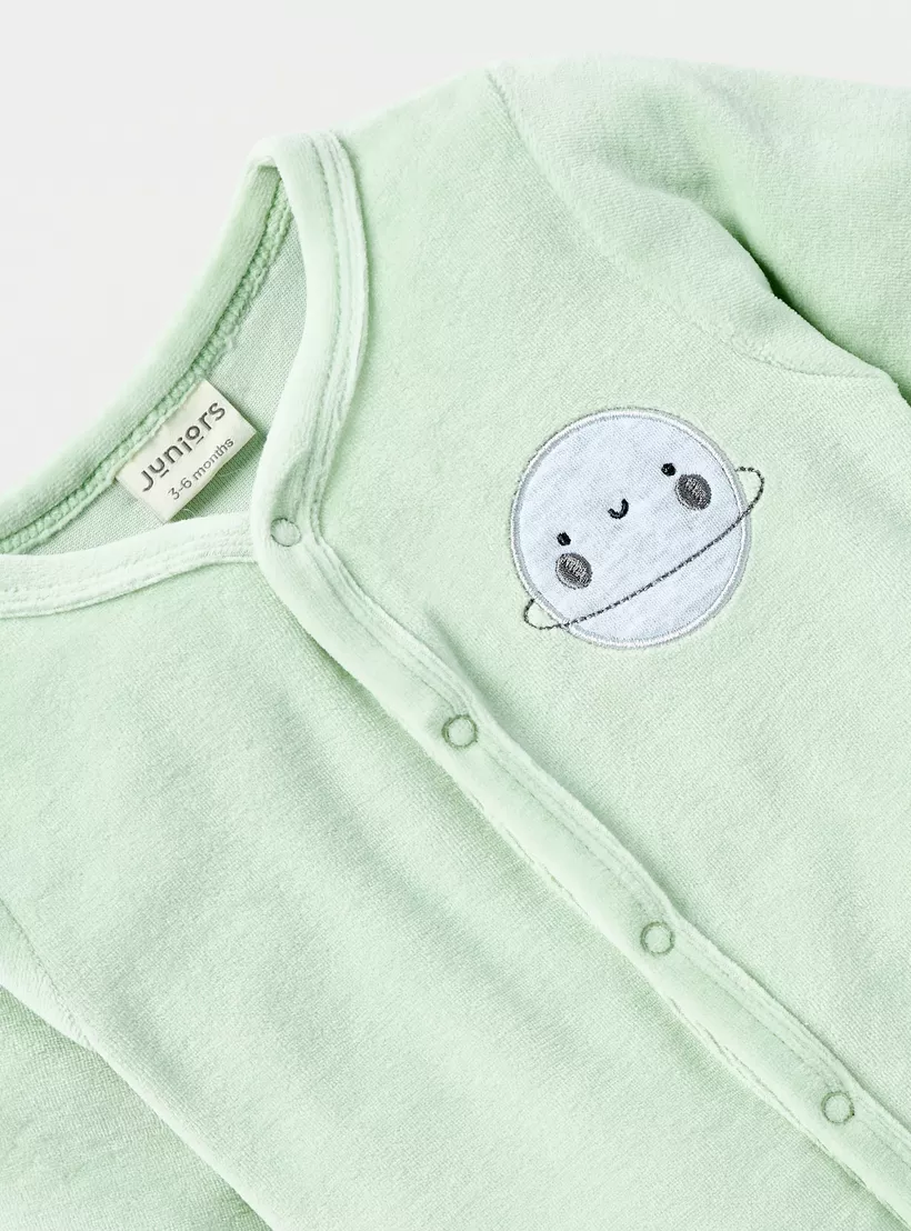 Juniors Planet Print Closed Feet Sleepsuit with Button Closure-3