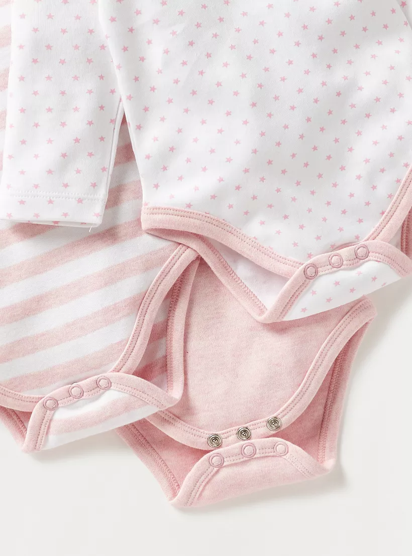 Juniors Printed Bodysuit with Long Sleeves - Set of 3-4
