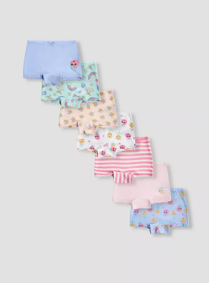 Juniors Printed Boyshorts with Elasticated Waistband - Set of 7-1