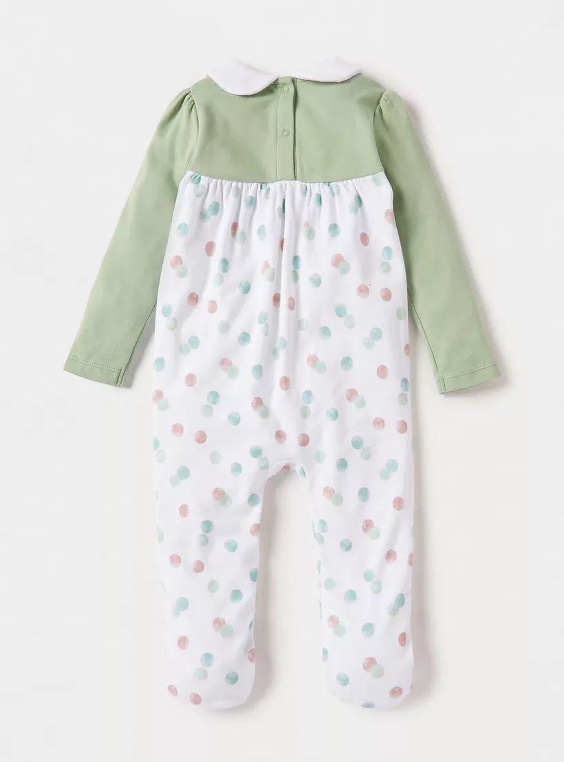 Juniors Printed Closed Feet Sleepsuit with Button Closure and Ruffle Detail-2