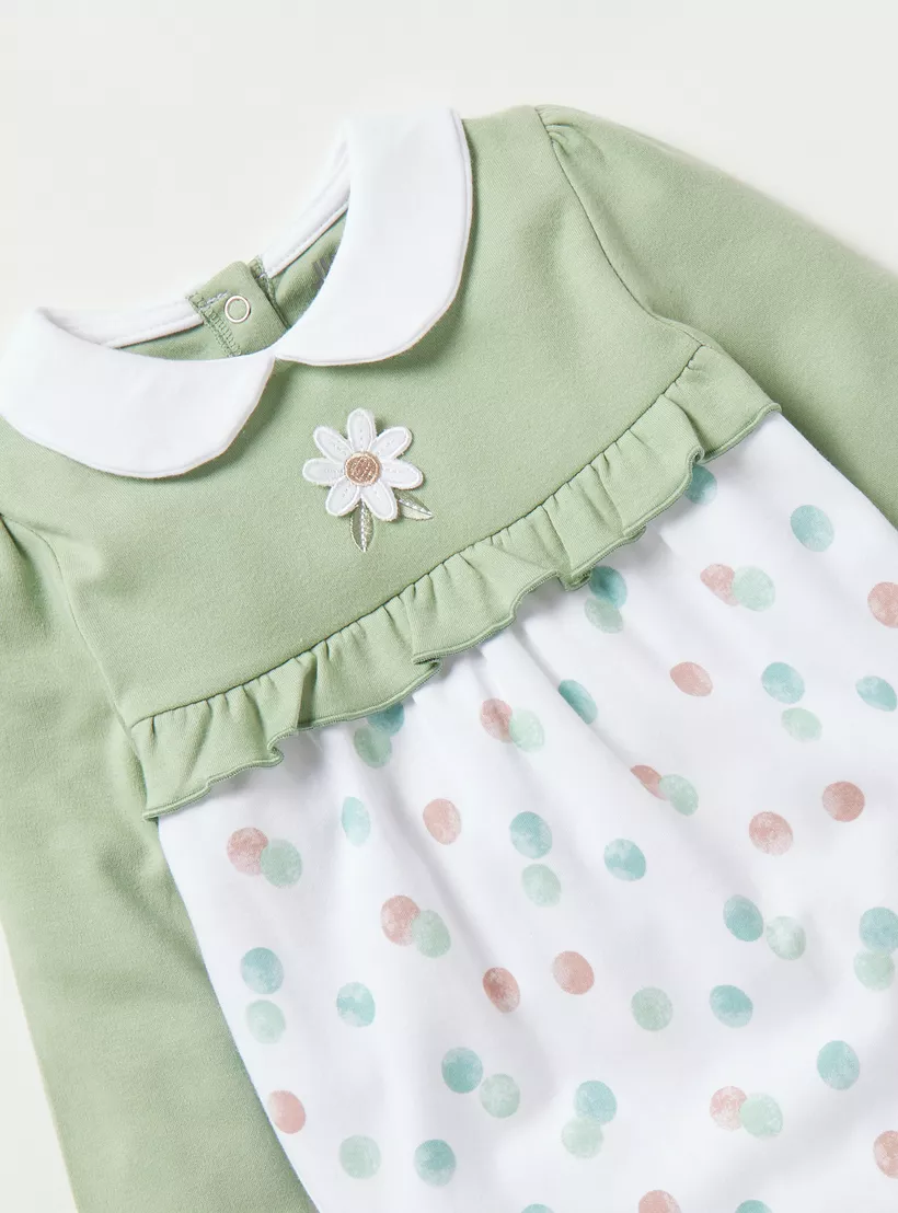 Juniors Printed Closed Feet Sleepsuit with Button Closure and Ruffle Detail-3