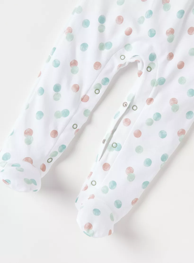 Juniors Printed Closed Feet Sleepsuit with Button Closure and Ruffle Detail-4