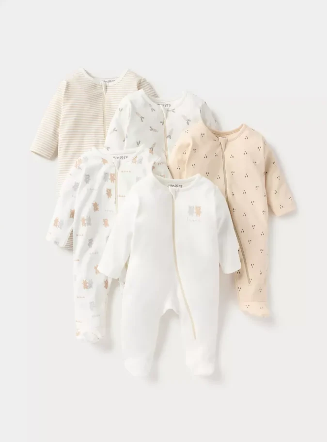 Juniors Printed Closed Feet Sleepsuit with Zip Closure - Set of 5-1