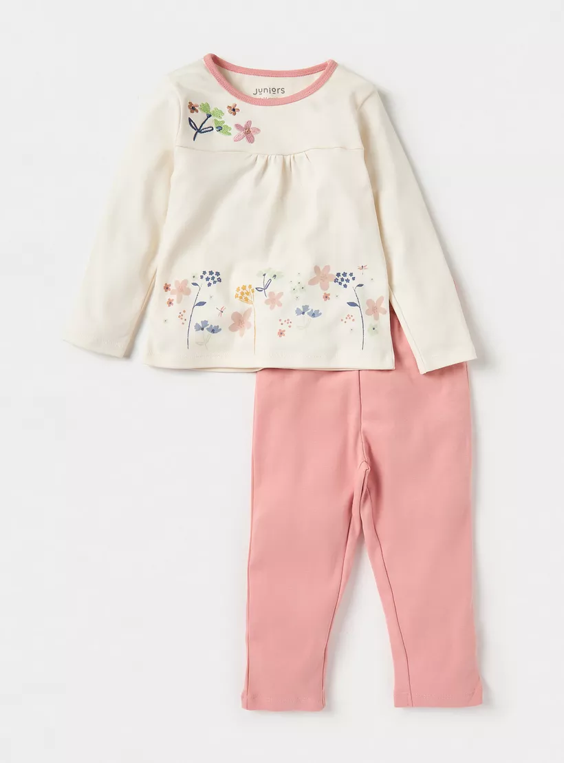 Juniors Printed Long Sleeves T-shirt and Elasticated Pyjama - Set of 3-2