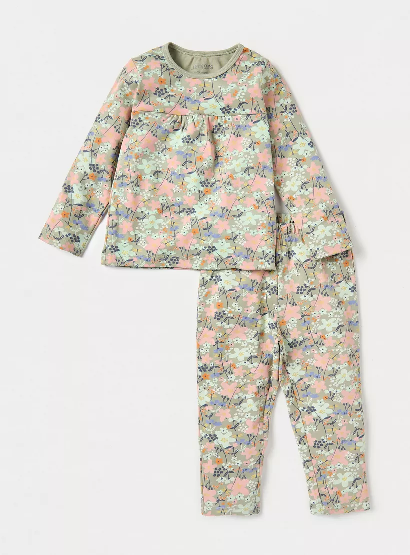 Juniors Printed Long Sleeves T-shirt and Elasticated Pyjama - Set of 3-4