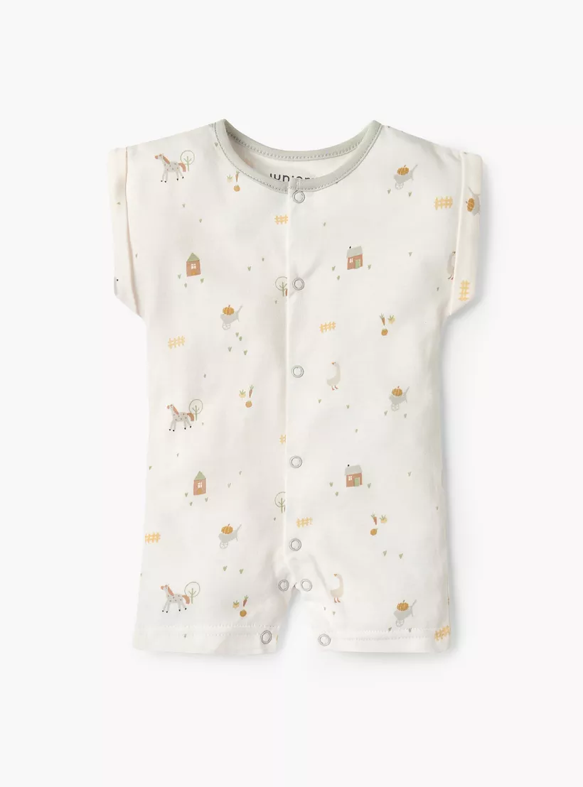 Juniors Printed Romper with Short Sleeves and Snap Button Closure - Set of 2-2