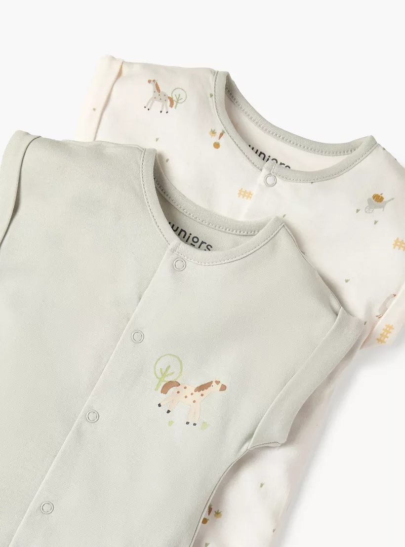 Juniors Printed Romper with Short Sleeves and Snap Button Closure - Set of 2-4