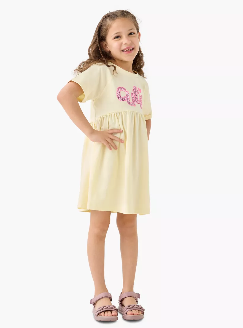 Juniors Printed Round Neck Dress with Short Sleeves-2