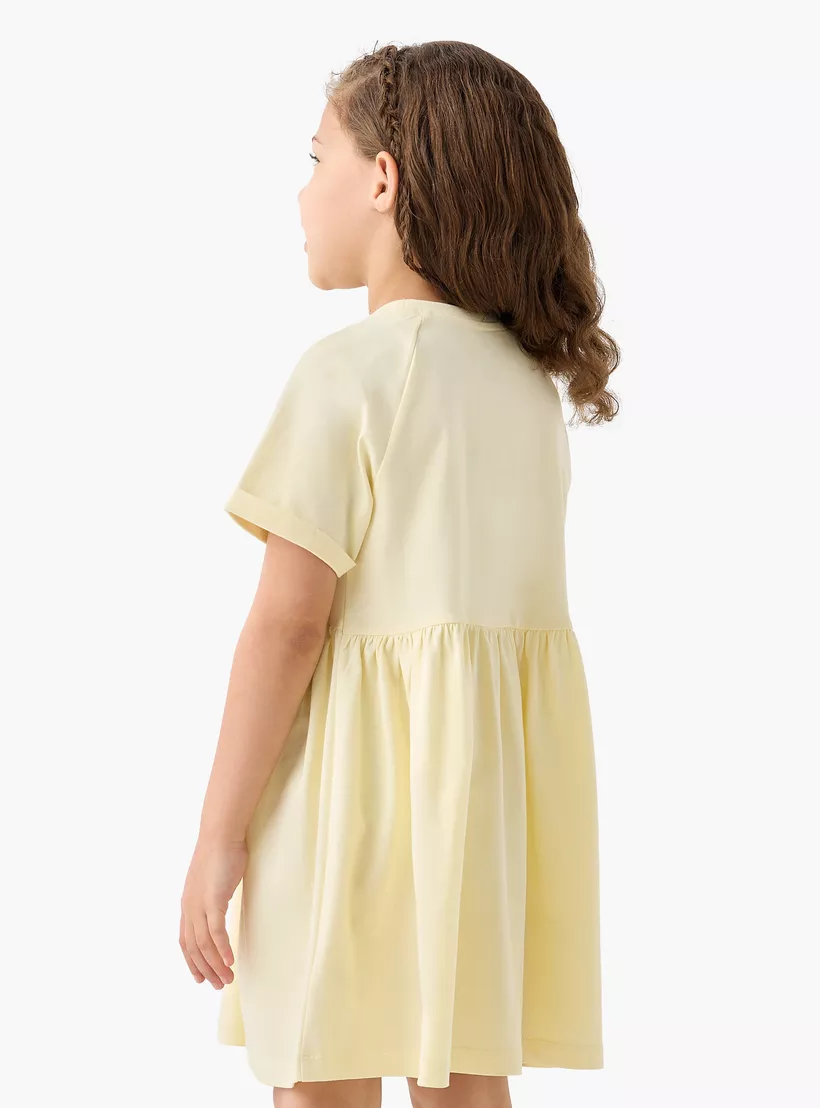 Juniors Printed Round Neck Dress with Short Sleeves-3