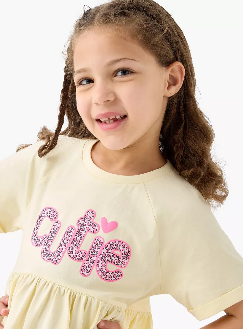Juniors Printed Round Neck Dress with Short Sleeves-4