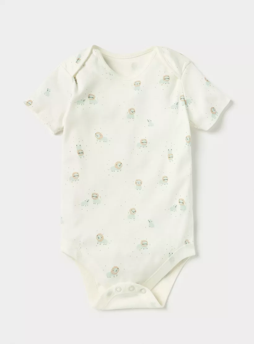 Juniors Printed Short Sleeves Bodysuit with Envelope Neck - Set of 3-4