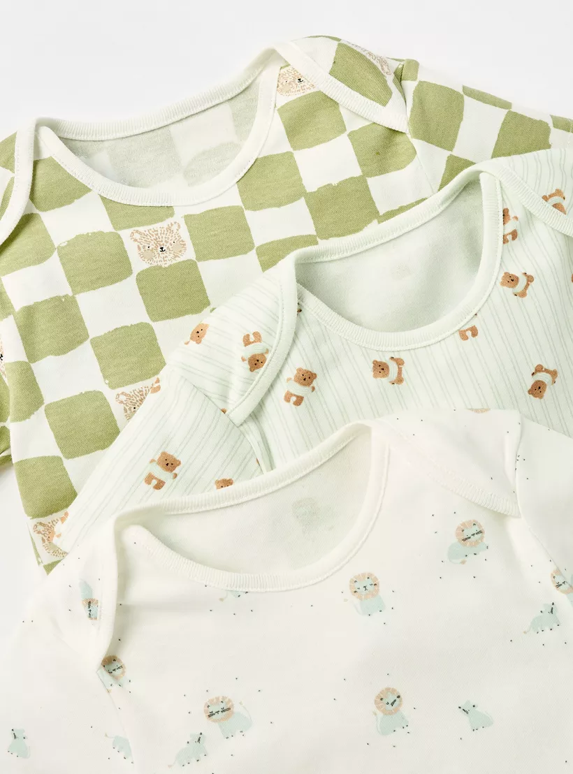 Juniors Printed Short Sleeves Bodysuit with Envelope Neck - Set of 3-5