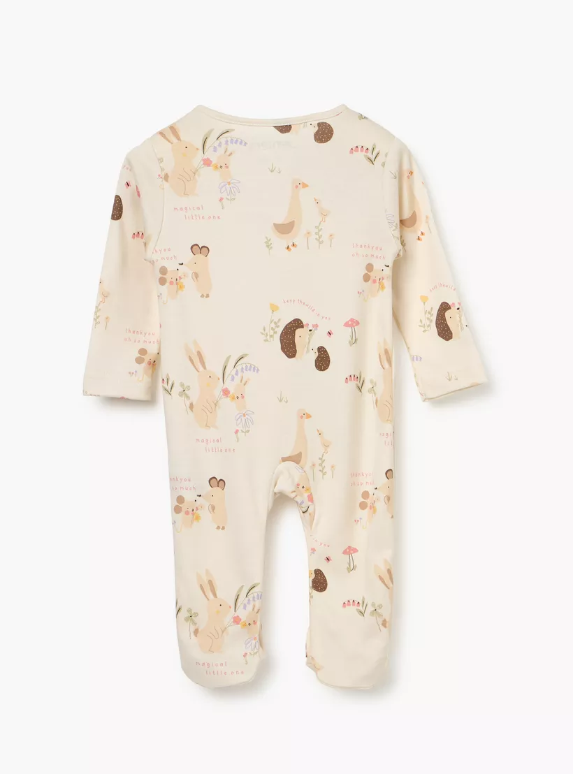 Juniors Printed Sleepsuit with Long Sleeves and Zip Closure-2