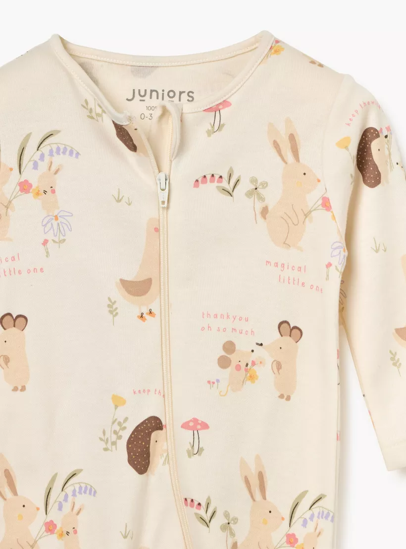 Juniors Printed Sleepsuit with Long Sleeves and Zip Closure-3