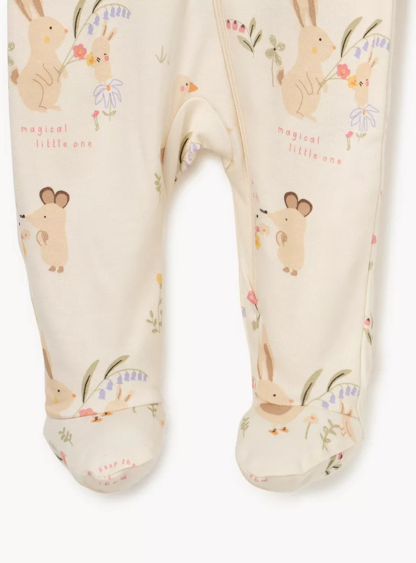 Juniors Printed Sleepsuit with Long Sleeves and Zip Closure-4