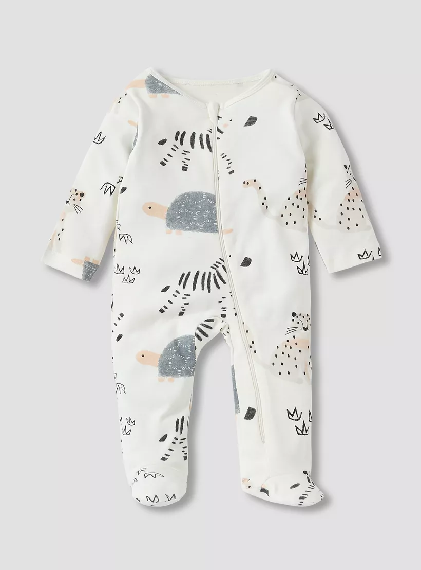 Juniors Printed Sleepsuit with Round Neck and Zip Closure - Set of 3 -2