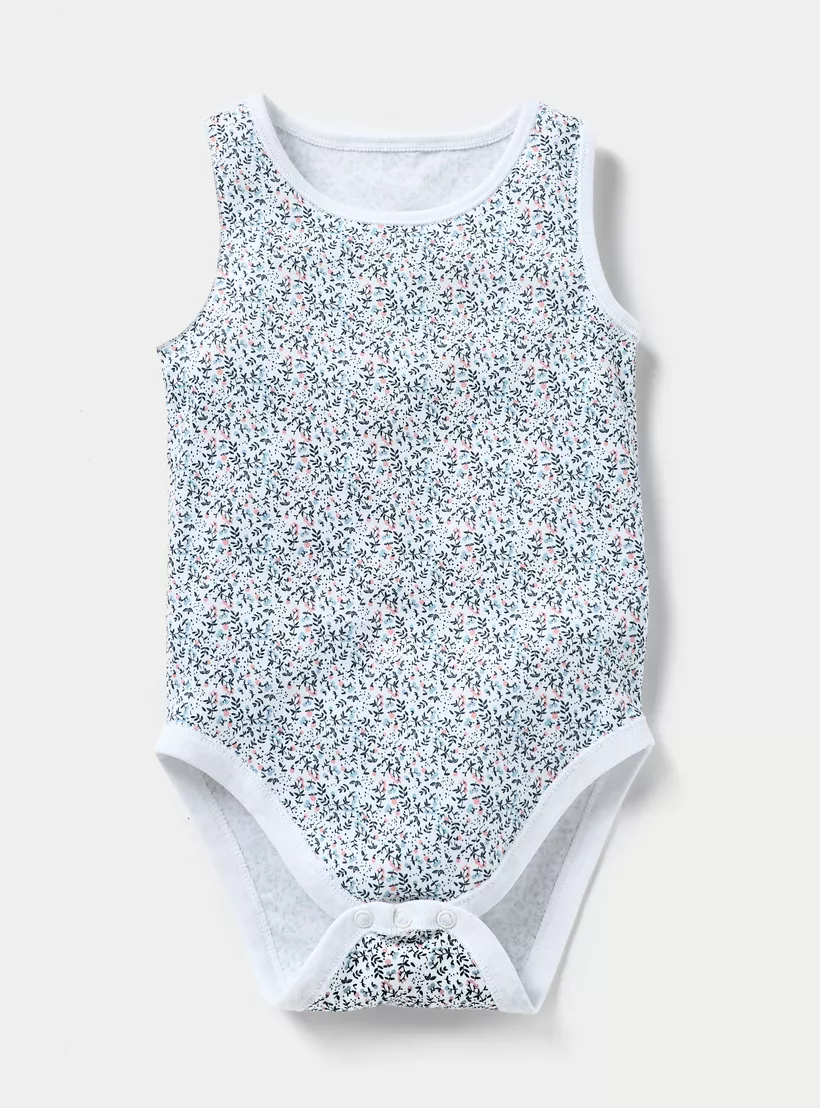 Juniors Printed Sleeveless Bodysuit with Button Closure - Set of 5-2