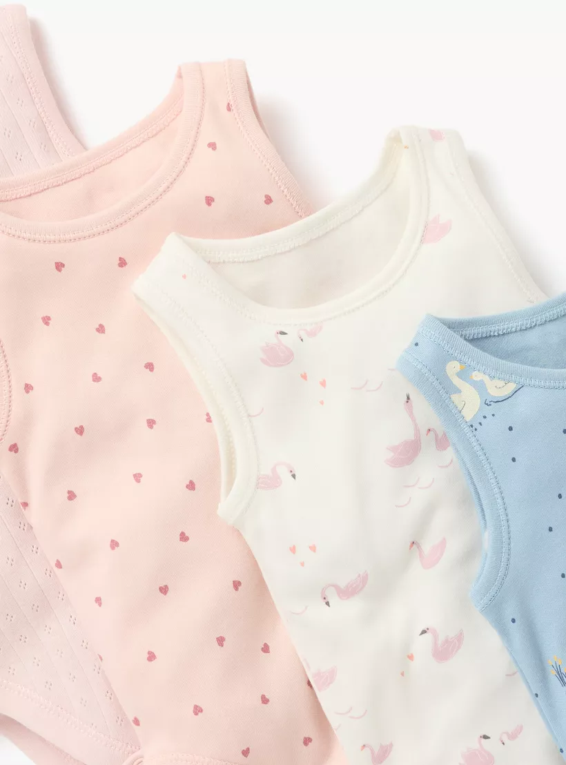 Juniors Printed Sleeveless Bodysuit with Button Closure - Set of 5-2