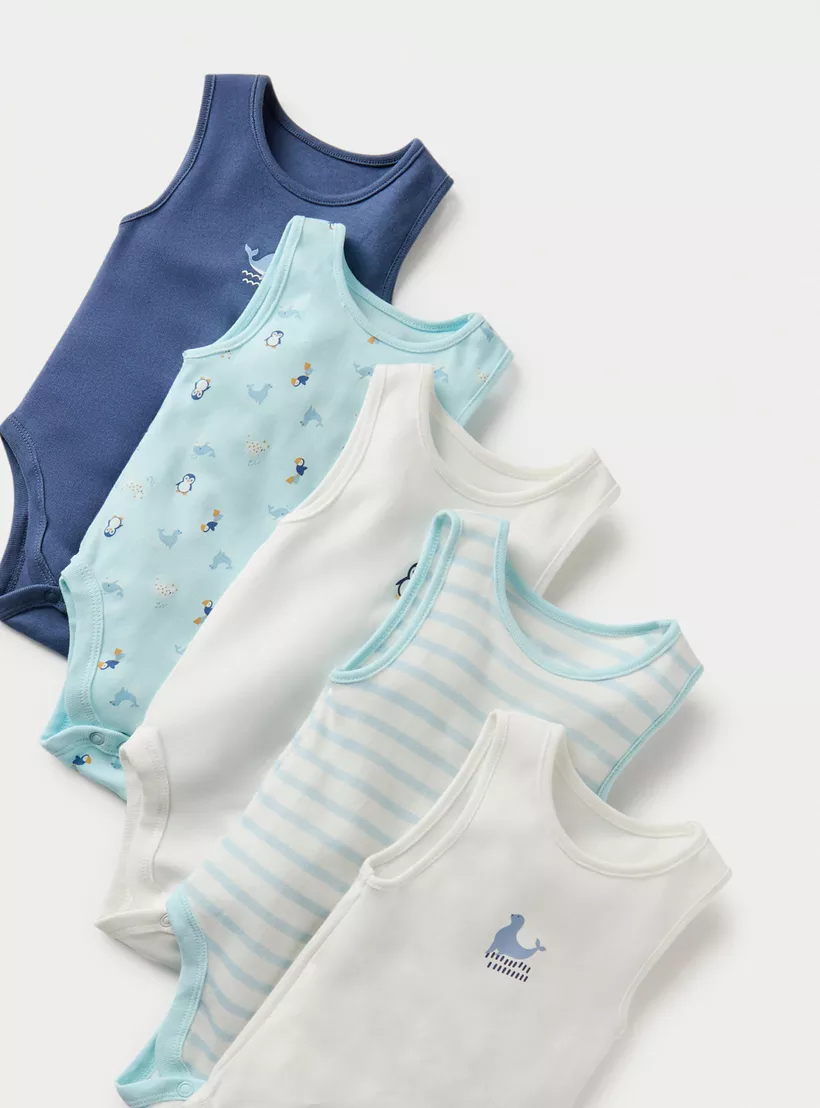 Juniors Printed Sleeveless Bodysuit with Button Closure - Set of 5 -3