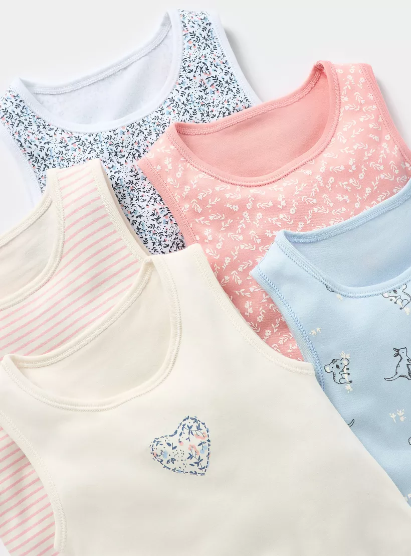 Juniors Printed Sleeveless Bodysuit with Button Closure - Set of 5-3