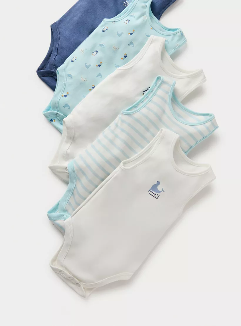 Juniors Printed Sleeveless Bodysuit with Button Closure - Set of 5 -4