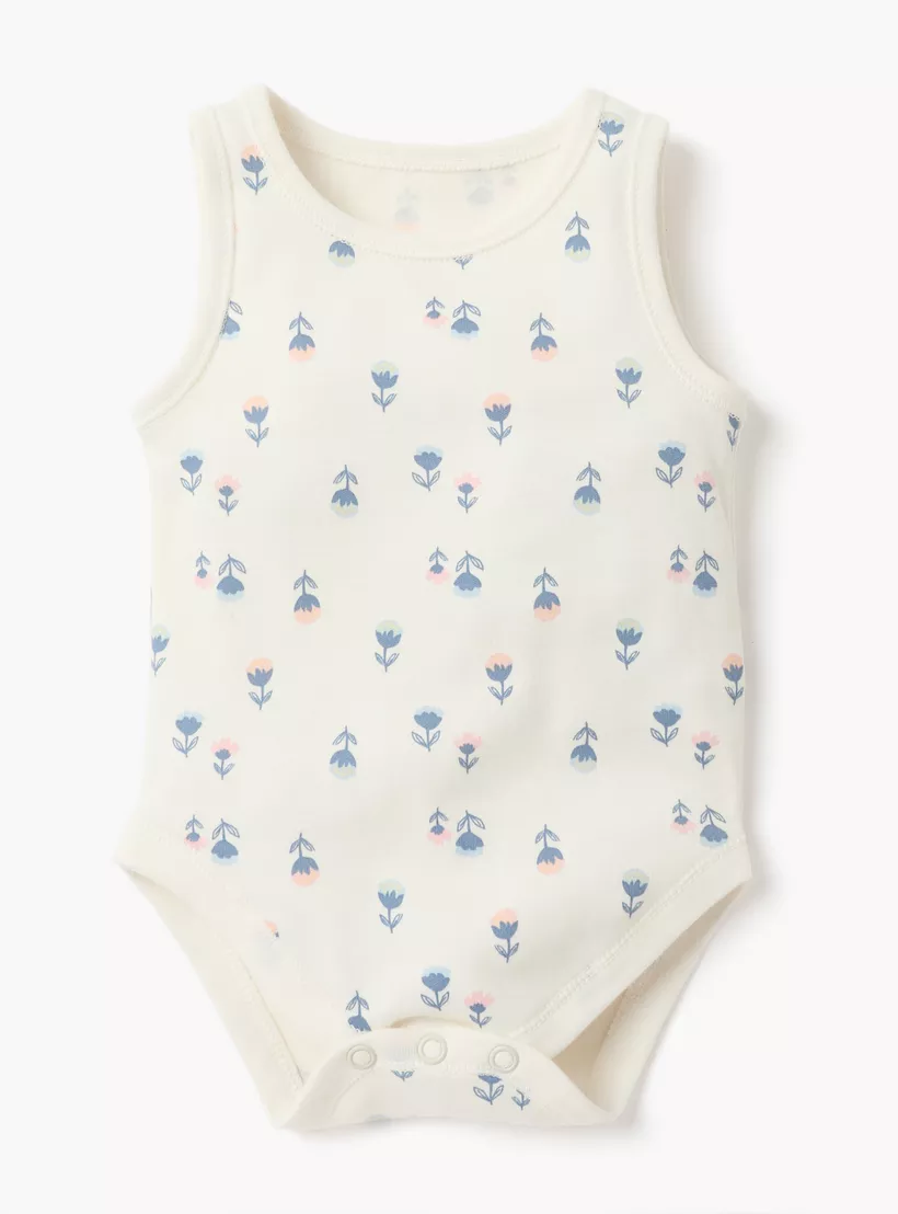 Juniors Printed Sleeveless Bodysuit with Button Closure - Set of 5-4