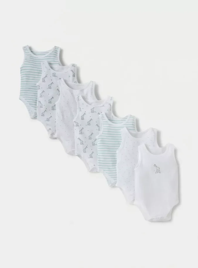 Juniors Printed Sleeveless Bodysuit with Snap Buton Closure - Set of 7-1