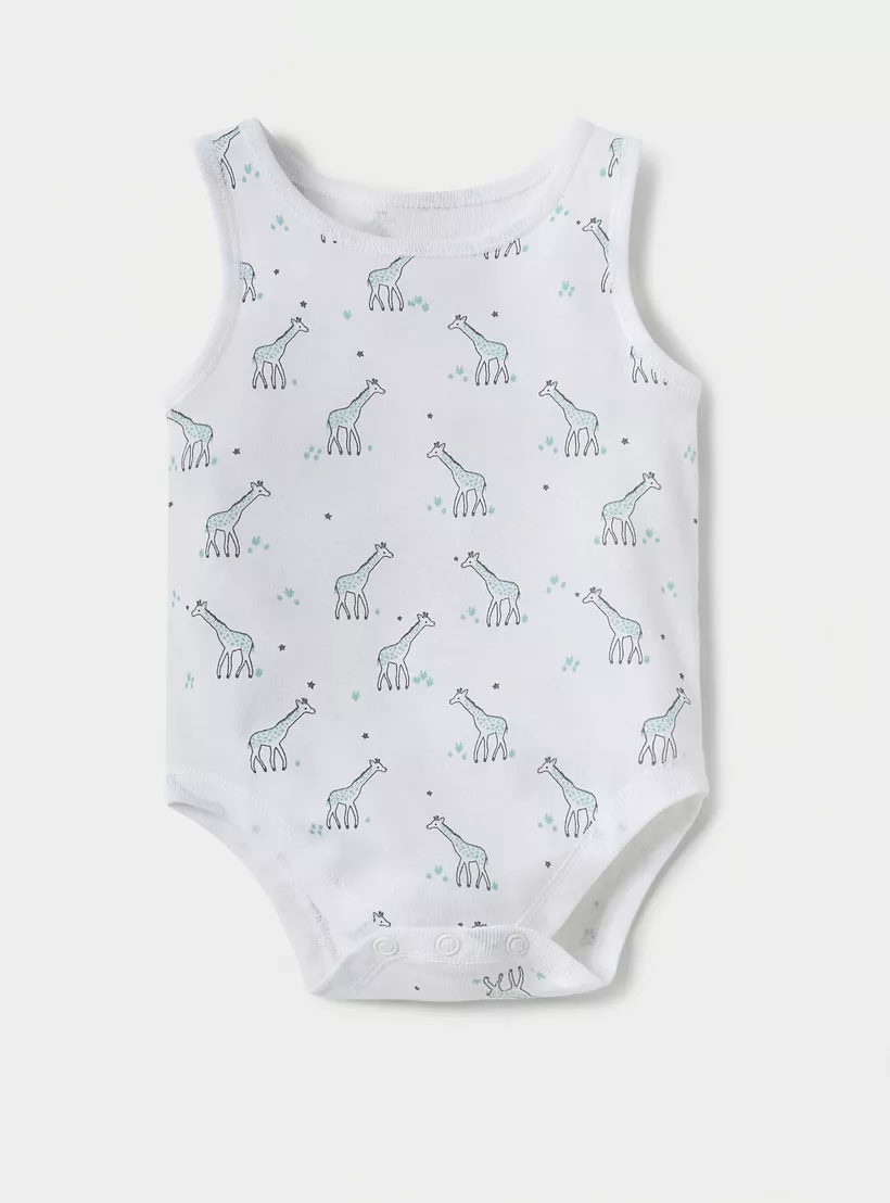 Juniors Printed Sleeveless Bodysuit with Snap Buton Closure - Set of 7-2