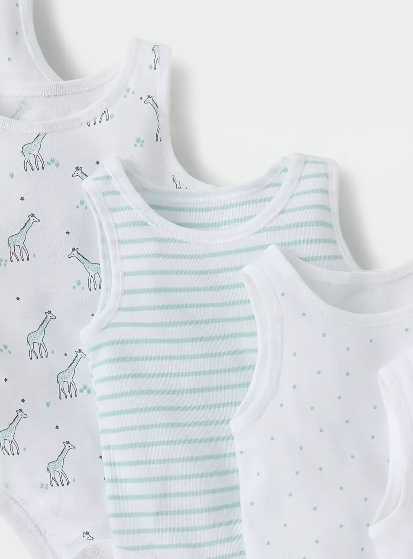 Juniors Printed Sleeveless Bodysuit with Snap Buton Closure - Set of 7-3