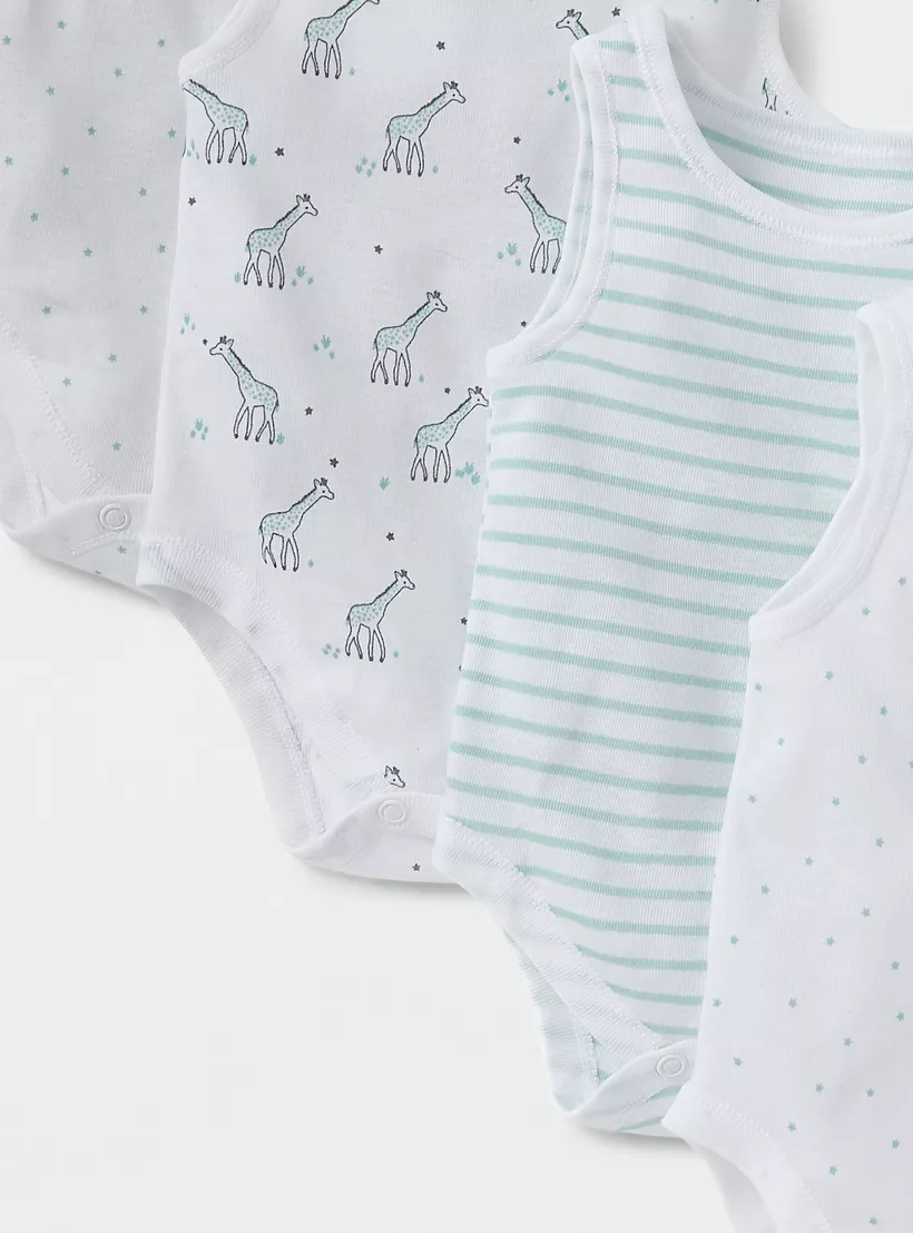 Juniors Printed Sleeveless Bodysuit with Snap Buton Closure - Set of 7-4