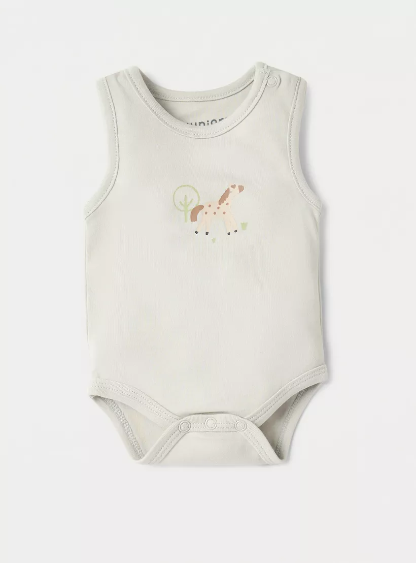 Juniors Printed Sleeveless Bodysuit with Snap Button Closure - Set of 2-2