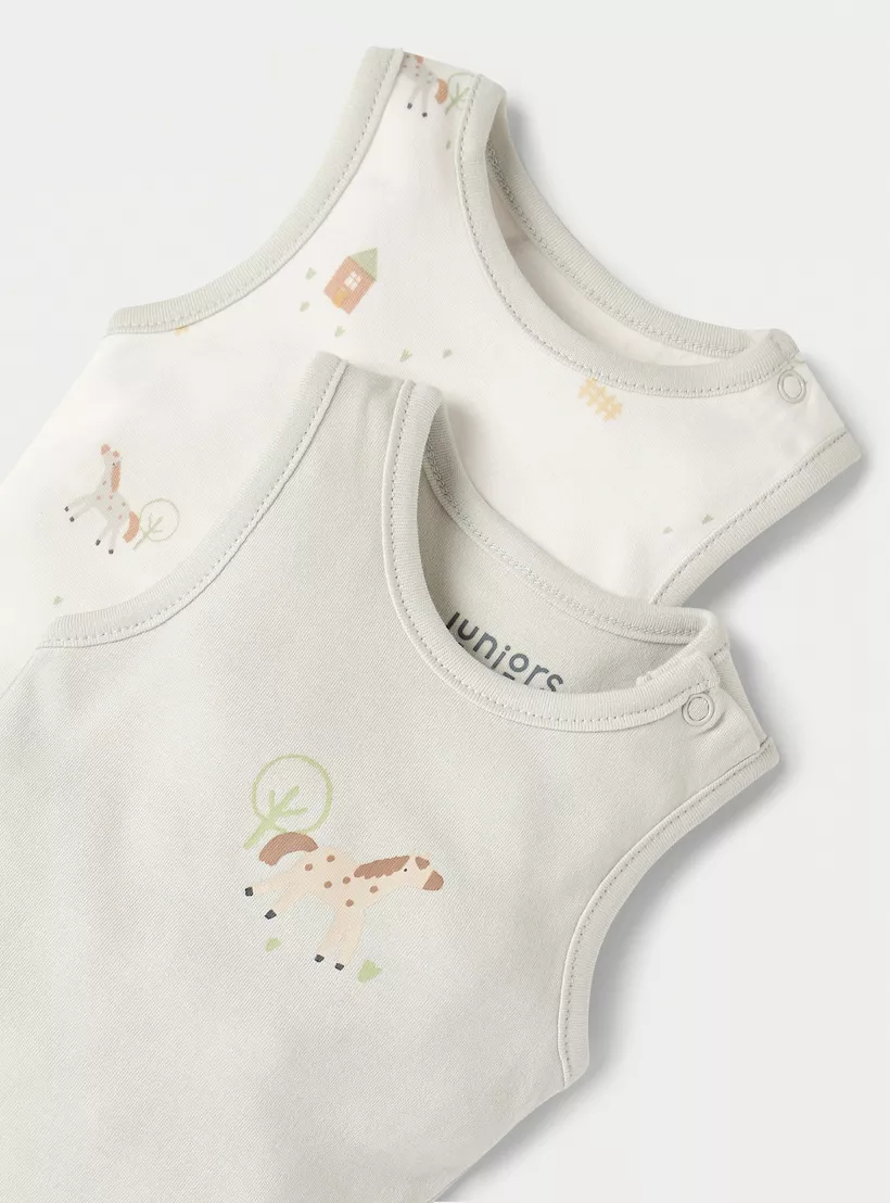Juniors Printed Sleeveless Bodysuit with Snap Button Closure - Set of 2-3
