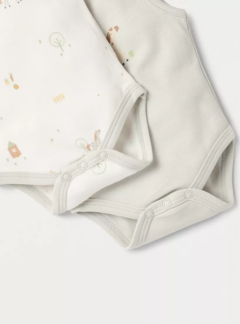 Juniors Printed Sleeveless Bodysuit with Snap Button Closure - Set of 2-4