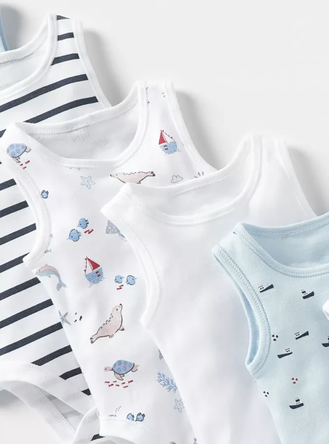 Juniors Printed Sleeveless Bodysuit with Snap Button Closure - Set of 7-3