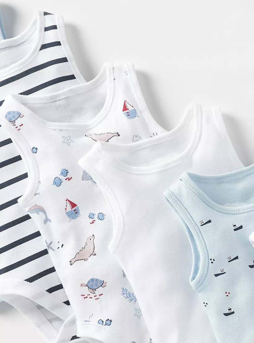 Juniors Printed Sleeveless Bodysuit with Snap Button Closure - Set of 7-3