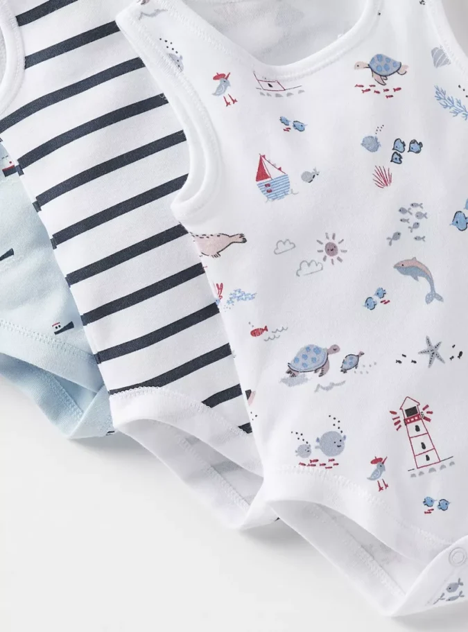 Juniors Printed Sleeveless Bodysuit with Snap Button Closure - Set of 7-4