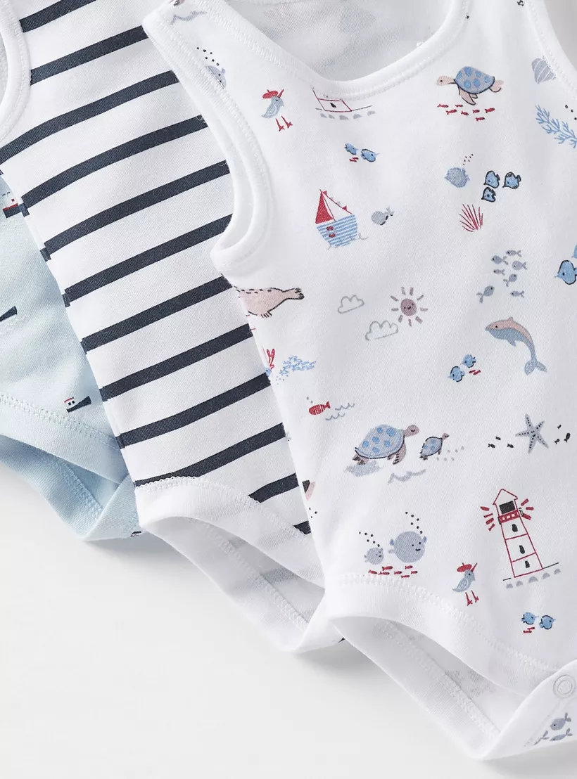 Juniors Printed Sleeveless Bodysuit with Snap Button Closure - Set of 7-4