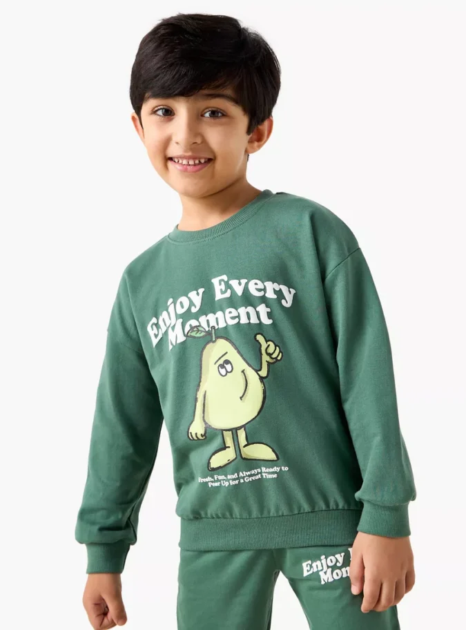 Juniors Printed Sweatshirt with Crew Neck and Long Sleeves-1